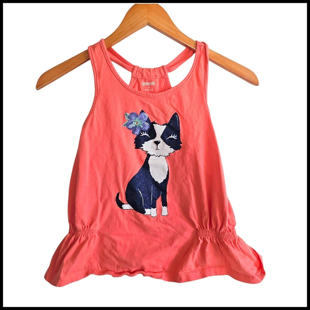 Gymboree Dog Graphic Tank Top Ruffle Hem Sleeveless Coral Size 10